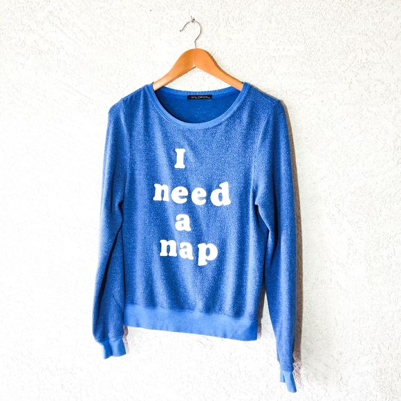 Wildfox I Need a Nap Spellout Graphic Pullover Blue Sweater Size XSmall - Picture 2 of 12